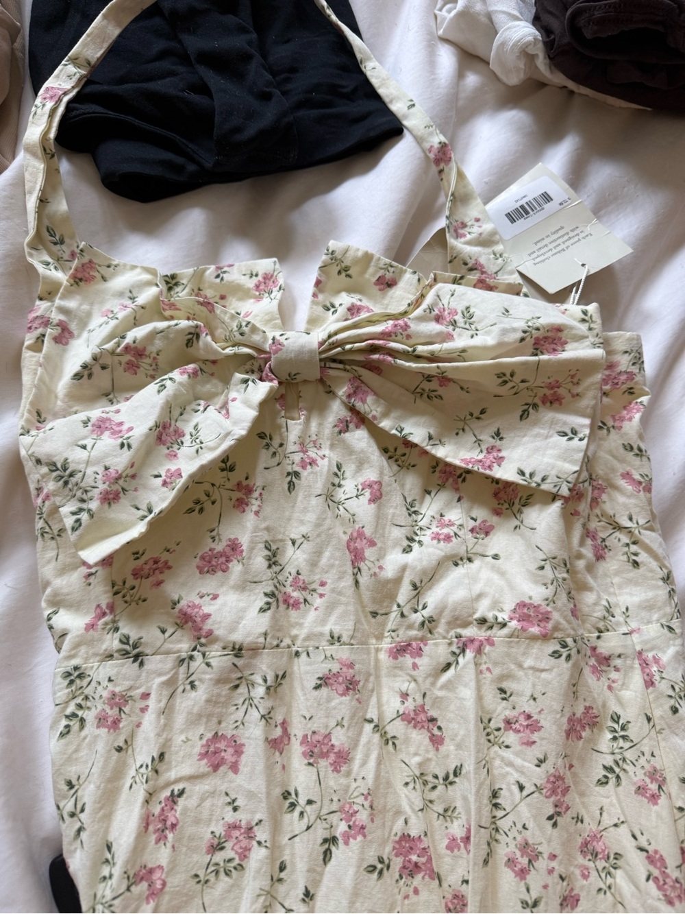 bohme Cream Floral Midi Dress with Pink Flowers - Picture 2 of 4